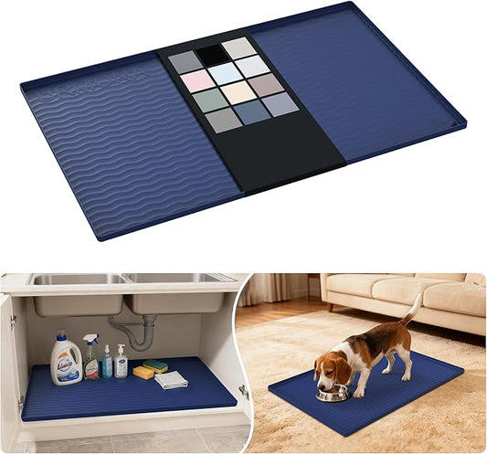 URMONA Waterproof Silicone Under Sink Mat 34'' x 22'' Shelf Liner for Kitchen and Bathroom, Cabinet and Counter Protector, Storage and Organizers, Litter Mat, Pet Cat Puppy Essentials(Navy)