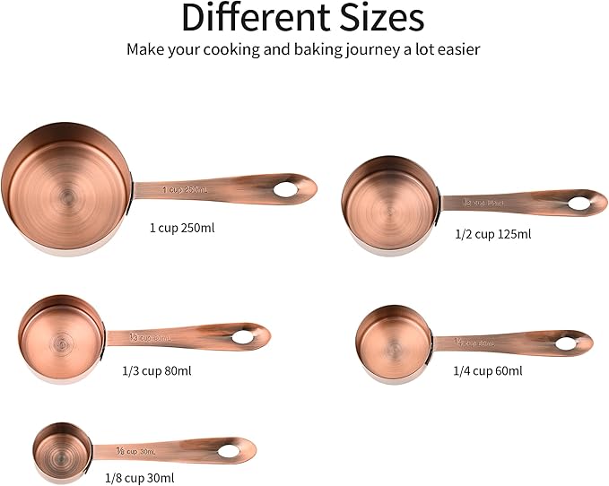 Viwehots Measuring Cups and Spoons Set, Copper Measuring Cups and Spoons Set for Kitchen & Baking, Stainless Steel 5 Measure Cups & 6 Spoons for Drying&Liquid, US & Metric Measuing Tool