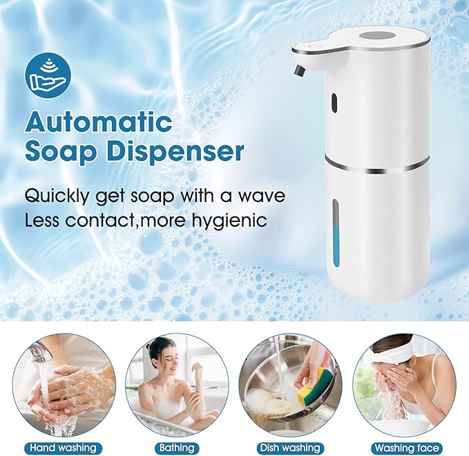 2 Pack Automatic Soap Dispenser,12.8oz/380ml USB Rechargeable Touchless Foaming Dispenser with Upgraded 2025 Smart Sensor,Wall Mounted for Bathroom Kitchen,White P18 Dish Soap Dispenser