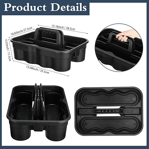Wesiti 6 Pcs Cleaning Caddy with Handle Large Plastic Housekeeping Shower Basket Cleaning Supplies Organizer for Spray Bottles Brush Home Bathroom Office, Black