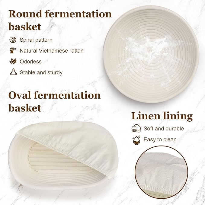 SHANNA Sourdough Starter Kit, Banneton Bread Proofing Basket, Sourdough Bread Baking Supplies, Sourdough Tools, Bread Making Tools, Round & Oval Proofing Basket, 15PCS