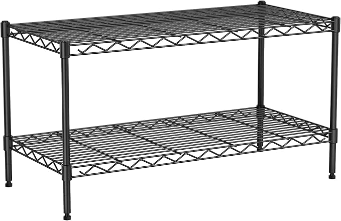 2-Tier Wire Shelving Unit,36" Wx18 Dx19.5 H,Wire Shelves Rack with Lockable Wheels,2 Shelf Height Adjustable Metal Storage for Living Room,Kitchen,Pantry,Closet,Office,Laundry