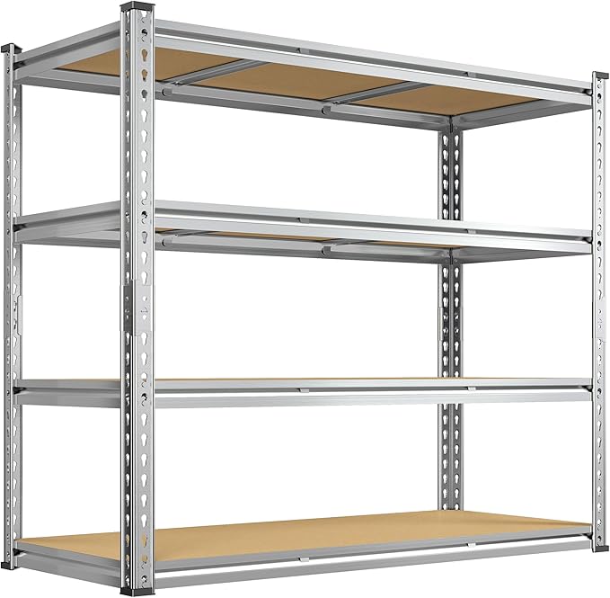 Galvanized Garage Shelving Load 2100LBS, 4-Tier Storage Shelves, Adjustable Garage Storage Shelves, Industrial Shelving, Metal Shelf for Basement, Warehouse, Kitchen, 48" W x 60" H x 17.9" D