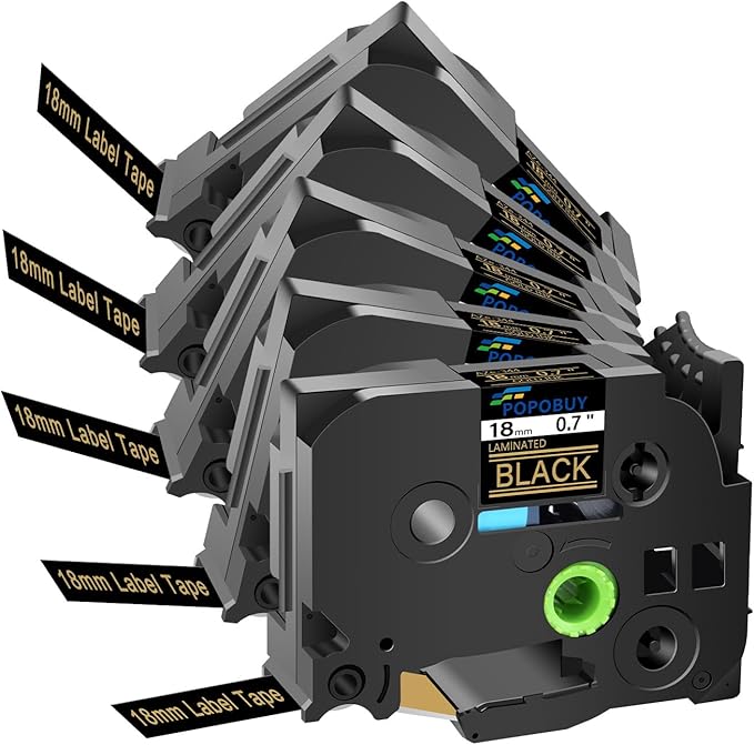 TZ TZe 18mm 0.7 inch Laminated Black Tape Compatible for Brother P Touch TZ344 TZ-344 TZe-344 TZe344 Label Tape for Brother PT-D400 H300LI 1890W 9200PC Label Maker, 5 Pack Gold on Black