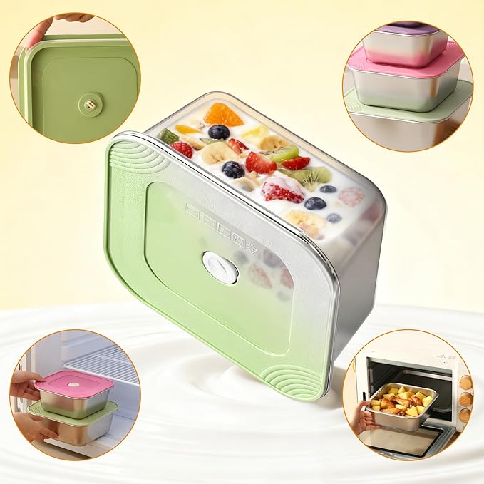 4-Piece Stainless Steel Snack & Lunch Box with Lids Set (Size 4.5", 5.5", 6.3", 7"), Stackable Metal Food Storage Containers, Airtight Leakproof Lunch Containers, Dishwasher Safe Bento Box