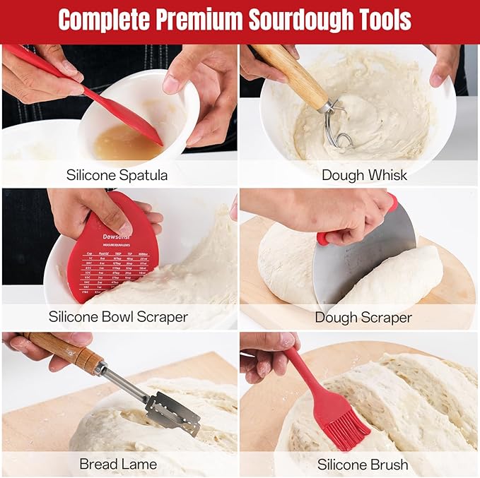 Cotton Rope Bread Proofing Basket Set, Sourdough Starter Kit with Round & Oval Banneton Baskets with Liners & Covers, Dough Whisk, Bread Lame, Dough Scraper, Sling, Sourdough Bread Baking Supplies