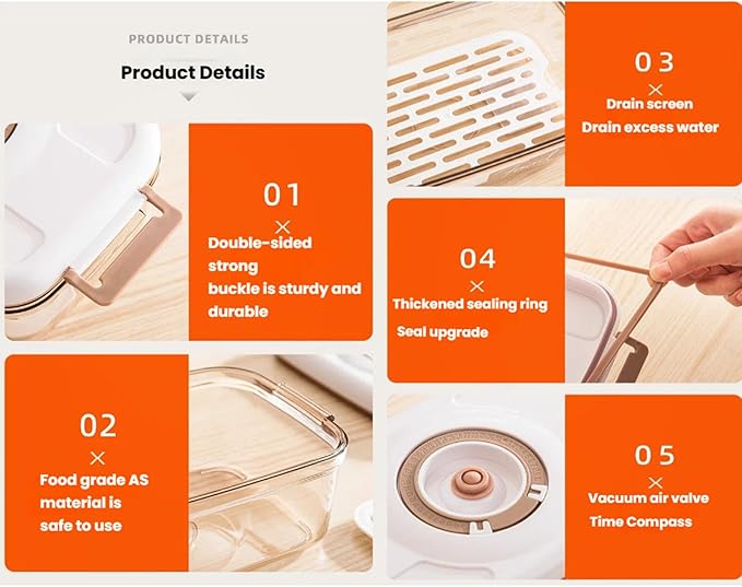 Vacuum Container,Vacuum Seal Containers,4pcs Airtight Food Storage Containers with Lids,4pcs Food Vacuum Bags/ 1pc Automatic Pump, Marinade and Keep Food Fresh with Time Dial, BPA Free(Circular)