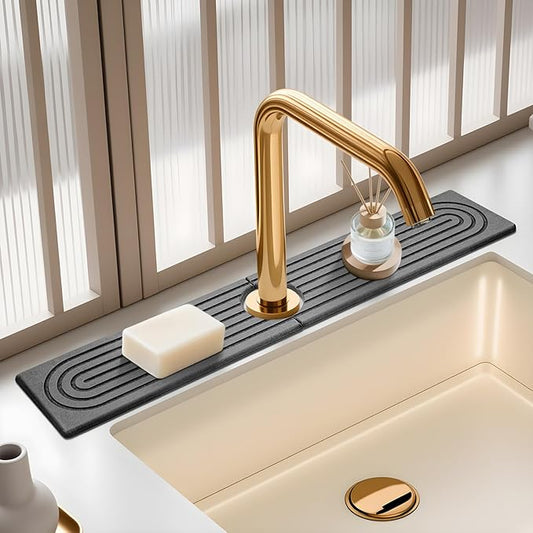 Faucet Mat for Kitchen Sink, Diatomite Quick Drying Tray, Long 23.6'' Kitchen Sink Splash Guard and Bathroom Stone Tray for Counter. Super Absorben. (Dark Gray-Rectangle, 23.6" x 4")
