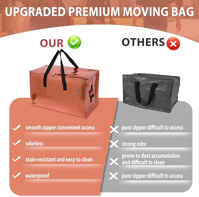 6 Pack Moving Bags Heavy Duty, Extra Large Moving Bags, Moving Supplies, Storage Bags with Handles and Zippers, Waterproof Totes for Storage Saving Packaging Shipping and Travel(Laser Copper)