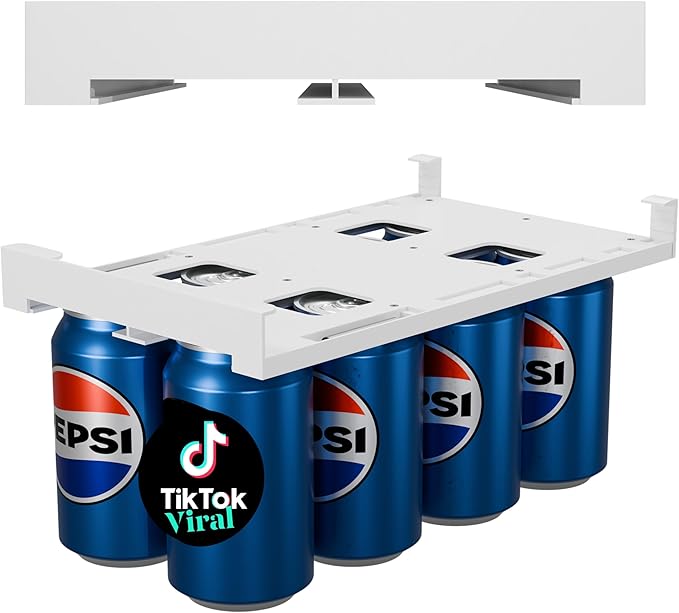 Soda Can Organizer and Dispenser for Refrigerator/Pantry, Hanging Fridge Can Organizer – Adjustable Under-Shelf Soda Dispenser for Refrigerator, Holds 8 Cans, Space-Saving BPA-Free, Easy Installation