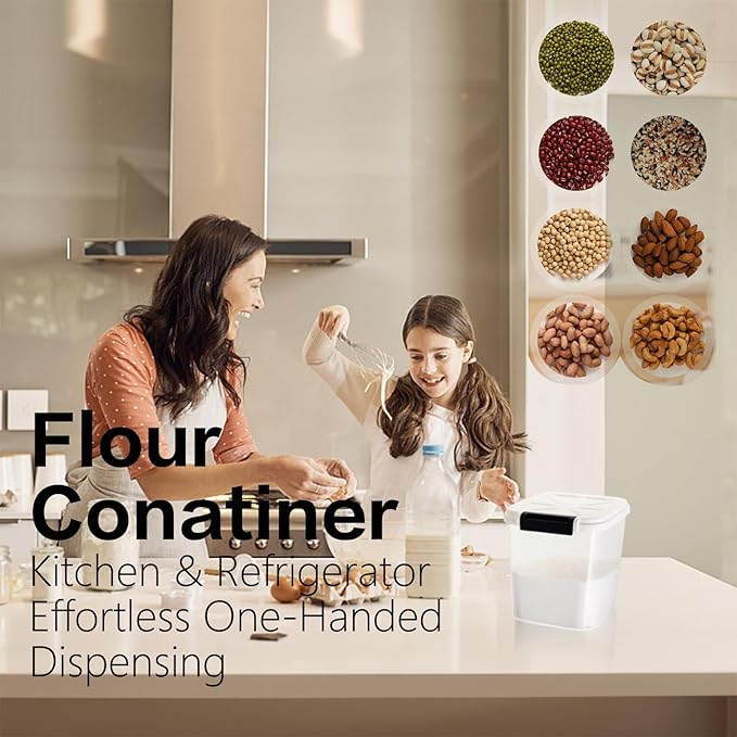 20LBS Flour Container - Rice Dispenser 20LBS/10KG/10.5Qt Food Cereal Container Bins with Measuring Cup for Household Pantry Organization