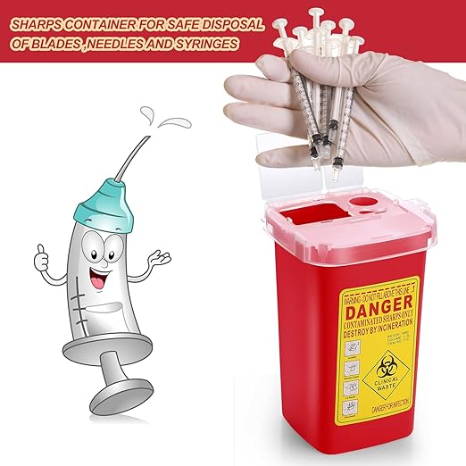 Chumia 10 Pcs Sharps Containers for Home Use, 1 Quart Portable Small Needle Disposal Sharps Container Home Travel, with Locking Lid for Biohazard Syringes, Safe Needle Box Disposal