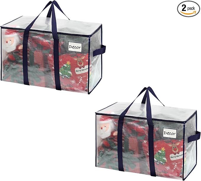 VENO 2 Pack Moving Bags and Large Christmas Storage Bins with lids. Alternative to Moving Boxes, Packing Supplies for College. Extra Large Heavy Duty Totes for Packaging (Clear, 2 Pack)