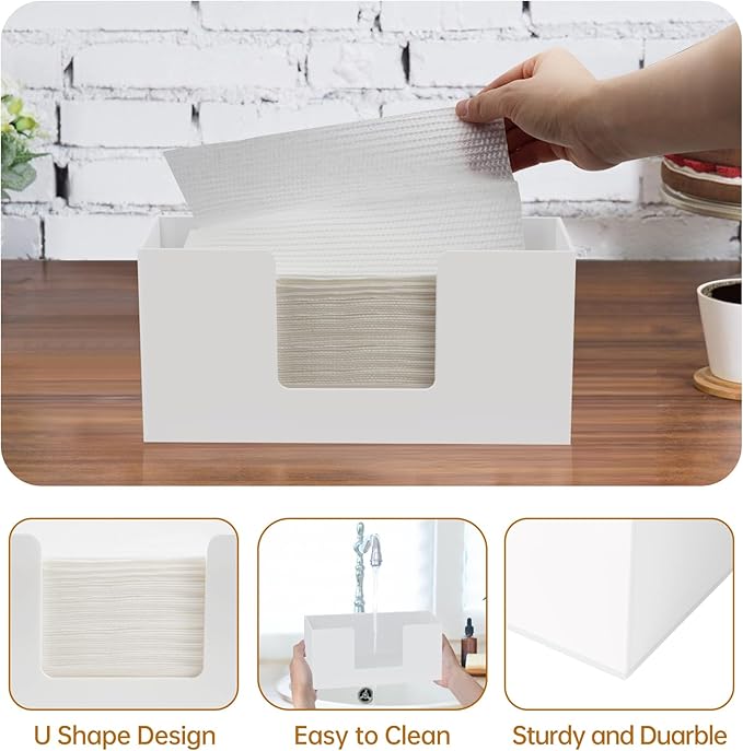 Paper Towel Dispenser Countertop, Acrylic Paper Towel Holder, White Napkin Holders for Kitchen, Countertop Multifold C-Fold, Z-Fold, MultiFold Trifold Paper Towel Dispenser for Bathroom Toilet