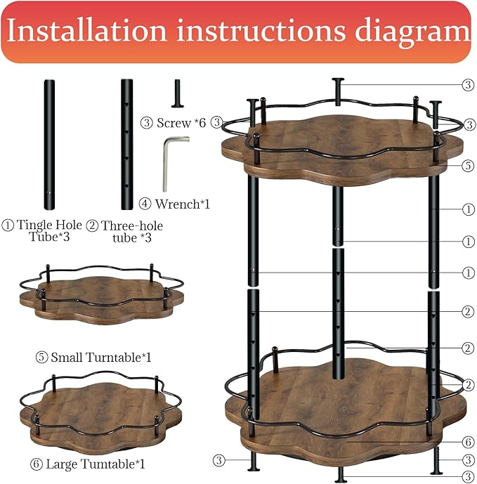 LIAISIMI 2 Tier Lazy Susan Organizer,2-Tier Spinning Spice Rack with Stable Carousel Base & 4 Height Settings for Cupboard Kitchen Countertop Dining Table Cupboard (Two-Ply(Petal Shape))