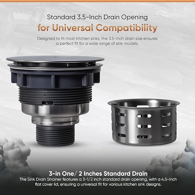 Strictly Sinks Sink Drain Strainer with Removable Basket - 3-1/2 Inch Stainless Steel Round Kitchen Sink Drain Assembly Kit with Deep Strainer Basket & Flat Cover Lid (Silver)