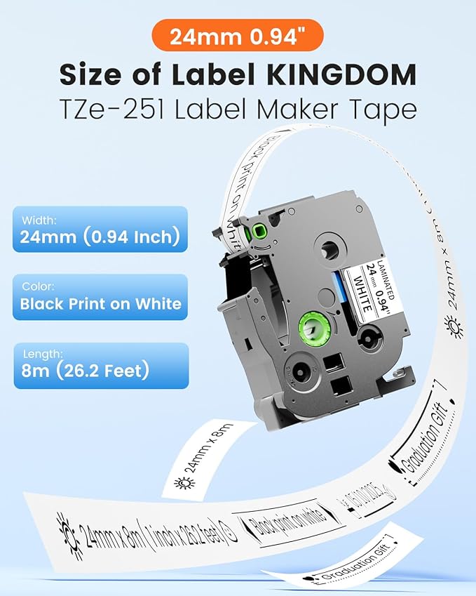 3-Pack 24mm 0.94 Laminated White Tape Replace for Brother Label Maker Tape TZe-251 Compatible with Brother P Touch TZ TZe 1" Refills for PT D610BT D600 700 P710BT PTP750W, Label KINGDOM Tze251