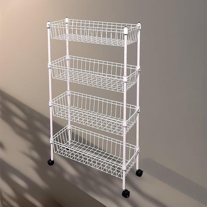 NSF white 4-layer storage rack, refrigerator crevice rack, washing machine crevice rack, laundry room dirty clothes storage, multifunctional household epoxy resin deep mesh basket