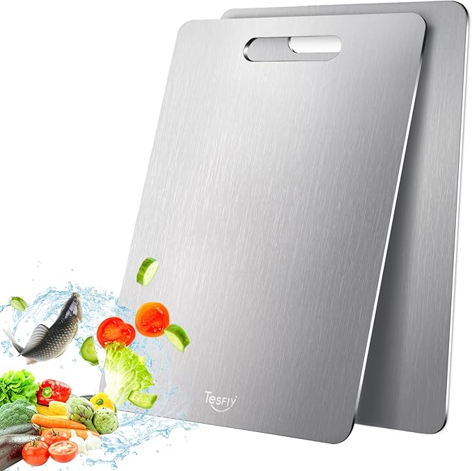 2 Pack Titanium Cutting Board-100% Pure Titanium Cutting Boards For Kitchen, Dishwasher Safe, Easy to clean, Double-sided food-grade Cutting Board For Meats, Fruits And Vegetables (18 * 12)