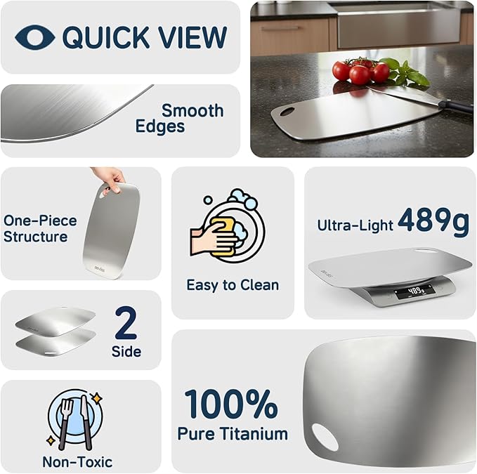 Beviss 100% Pure Titanium Cutting Board 13.66" x 9"- BPA Free, Non-Porous & Durable Kitchen Chopping Board for Meat, Vegetables, Fruits