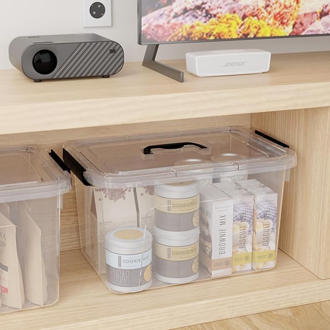 12 Quarts Clear Latch Storage Bins with Lid, Clear Plastic Storage Latching Box with Handle, 6 Packs