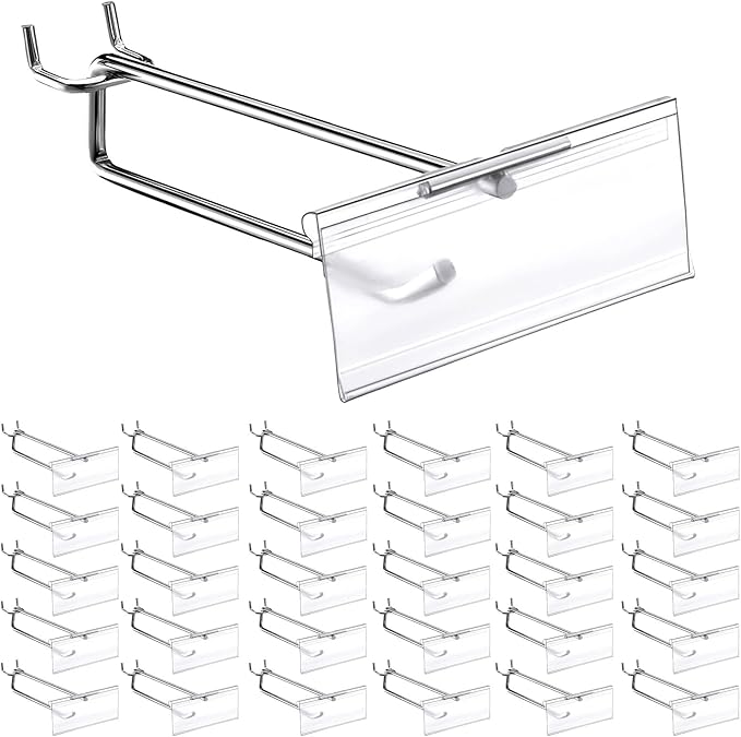 Thyle 50 Pcs Metal Scan Hook with Label Holder for 1/8" to 1/4" Pegboard, Peg Board Hooks with Price Tag, Pegboard Wall Accessories, Metal Hooks for Home Garage Retail Display Supplies (6 Inch)