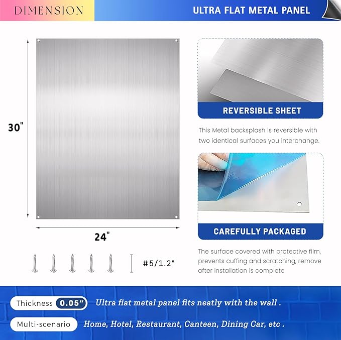 Stainless Steel Backsplash for Stove 24"x30" Stove Backsplash Protector for Wall Metal Range Splash for Kitchen Wall with Screw Included（0.05" Thick)