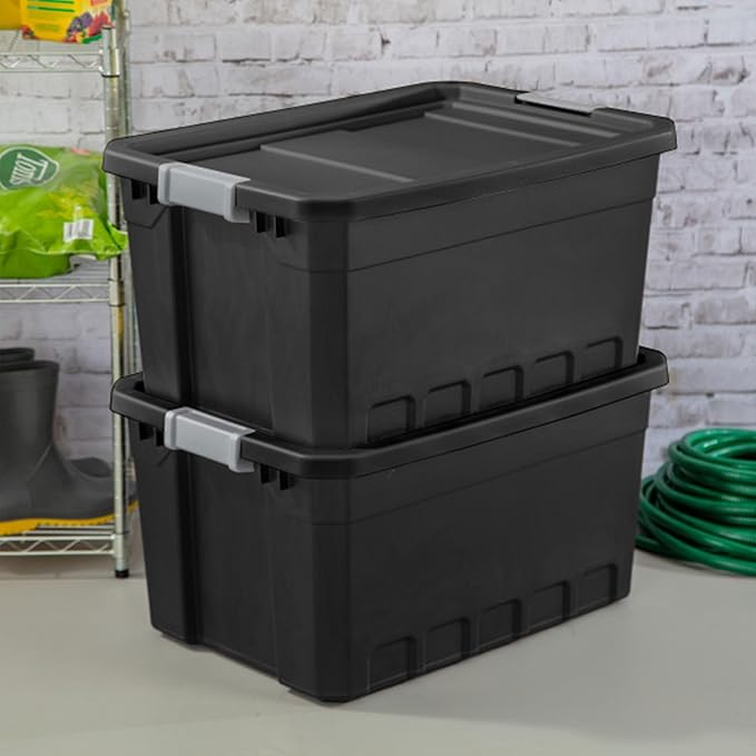 Sterilite 12-Pack Plastic Storage Bins with Lids, Stackable Containers, 19 Gallon, Black