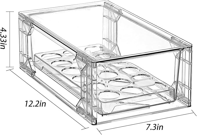 BPA-Free Egg Storage Drawer - Stackable Refrigerator Egg Tray, 2 Pack, 36 Egg Tray.