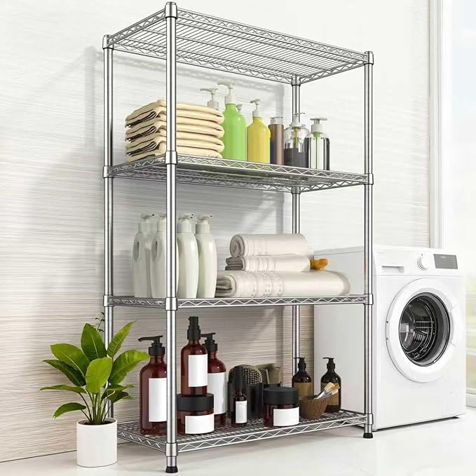 4-Shelf Heavy-Duty Industrial Wire Shelving Rack 2200 LBS Metal Storage Shelves Adjustable Standing Storage Shelf Unit Sturdy Steel Organizer for Pantry Laundry Kitchen Closet Garage 14"Dx35.7"Wx59"H
