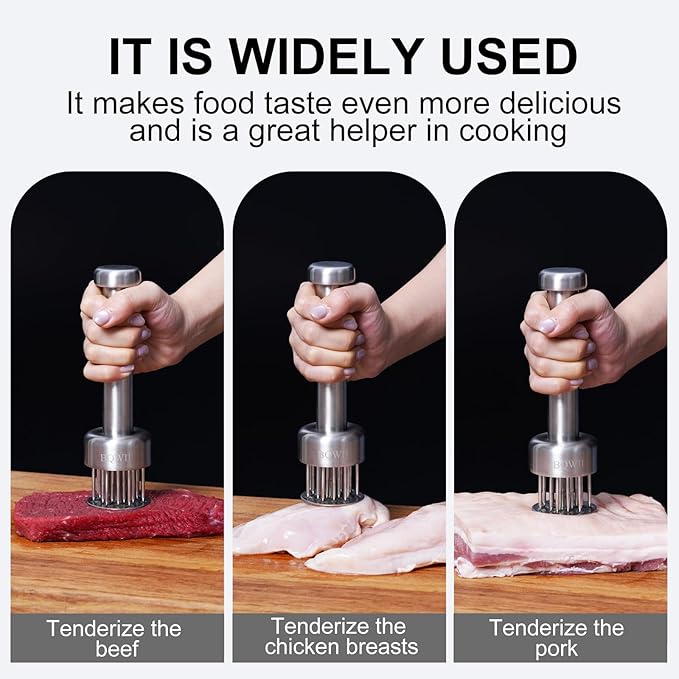 BQWII Stainless Steel Meat Tenderizer Tool with 21 Sharp Needles - A Meat Tenderizer Mallet for Chicken and Beef, Durable Meat Mallet Hammer, Easy-Grip Meat Hammer Tenderizer