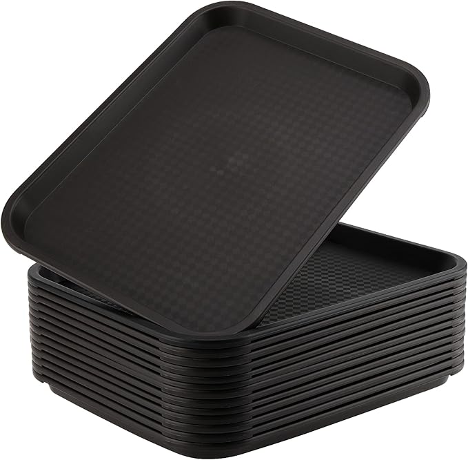 ZOENHOU 14 Pack 14 x 10 Inch Plastic Fast Food Tray, Rectangular Plastic Cafeteria Trays Food Serving Trays, Restaurant Lunch Tray for Serving Home Dinning Room Organization, Black