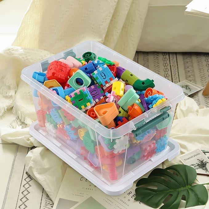6-pack 14 Quarts Latching Storage Boxes, Clear Plastic Bins with Lids and Handles