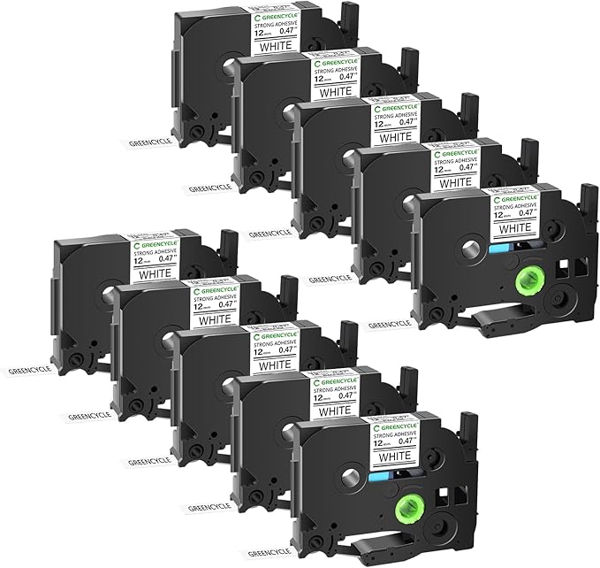 GREENCYCLE 10 Pack Compatible for Brother P-Touch TZe-S231 TZ-S231 AZe-S231 12mm 0.47 Laminated White Extra Strength Adhesive Label Tape for PT-E550W PT-D210 PT-H100 PT-H110 PT-D200 PT-D400