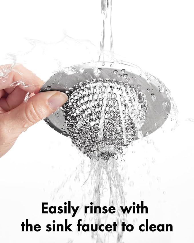 Revolutionary Kitchen Sink Drain Strainer/Patented Reversible Chain Mesh, Effortless Cleaning & Debris Catcher, Large Capacity, No Clog, 304 Stainless Steel & Rust-Proof/Handmade
