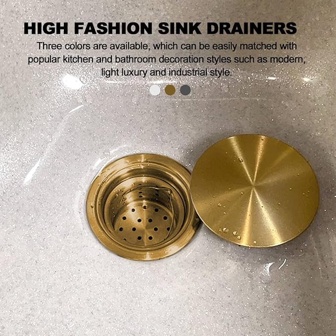3 1/2" Kitchen Sink Drain Kit Replacement Sink Drain Assembly Removable 304 Stainless Steel Deepen Sink Strainer Basket with Sealing Cover for Kitchen Laundry Room RV(Gold)