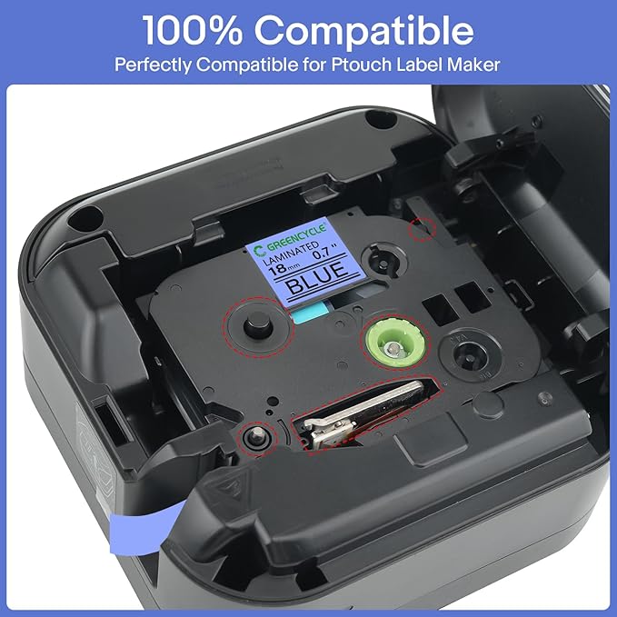 GREENCYCLE 10 Pack Compatible for TZe-541 TZe541 TZ541 TZ-541 Laminated AZE Label Tape 18mm 0.7 Inch 3/4" Black on Blue for Ptouch PTD400, PTD400AD, PTD450, PTD600, PTP700, PTP710BT
