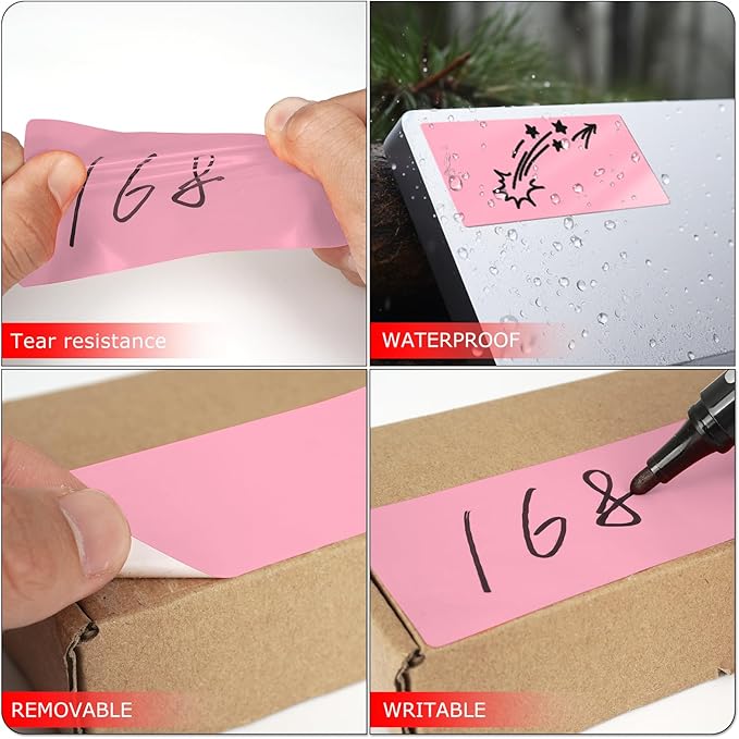 Pink Rectangle Stickers 4 x 2 Inch Color Coding Labels Vinyl Roll Self-Adhesive Waterproof Removable 500 PCS