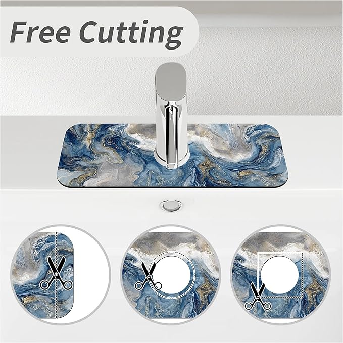 Kitchen Sink Splash Guard，Abstract blue white marble Faucet Mat Sink Gadgets-Super Absorbent Fast Drying Mat Drip Catcher for Kitchen, Bathroom,Sink Mat, Dish Drying Mat, Bathroom(15" X 5.5" )