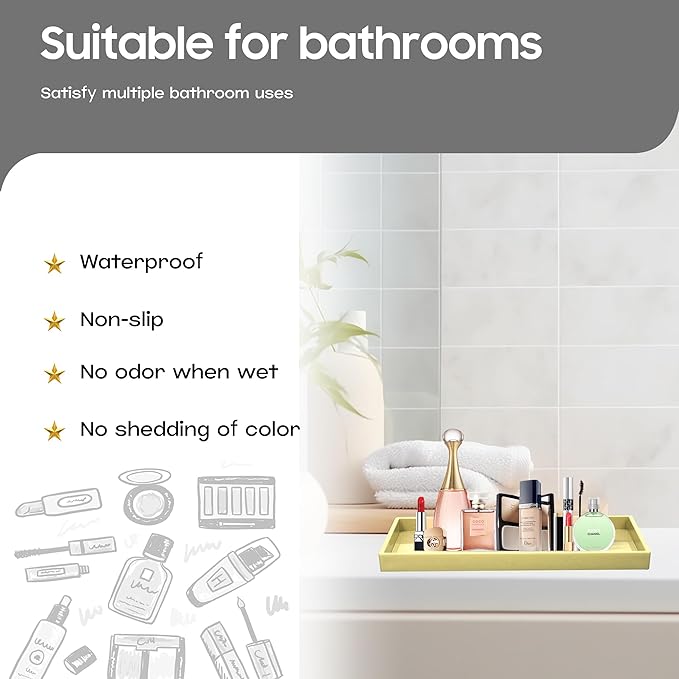 Mriluvy Vanity and Bathroom Tray, 15" ABS Countertop Organizer,Waterproof Vanity Tray for Toilet Tank,Perfume,Soap,Keys,Bathroom Accessories,Kitchen and Bath Trays,Non Slip Small Trays,Gold