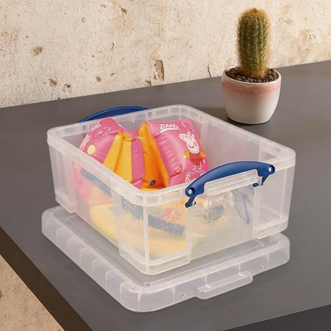 Really Useful Box 10 Pack 17L Plastic Storage Bins with Snap Lids and Clip Lock, Clear
