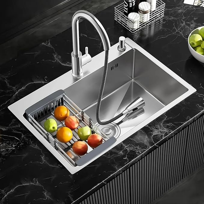 32" x 18" Drop in Kitchen Sink, Nano-Coated Topmount Single Bowl Stainless Steel Sink with Drain Kit and Fruit Baskets