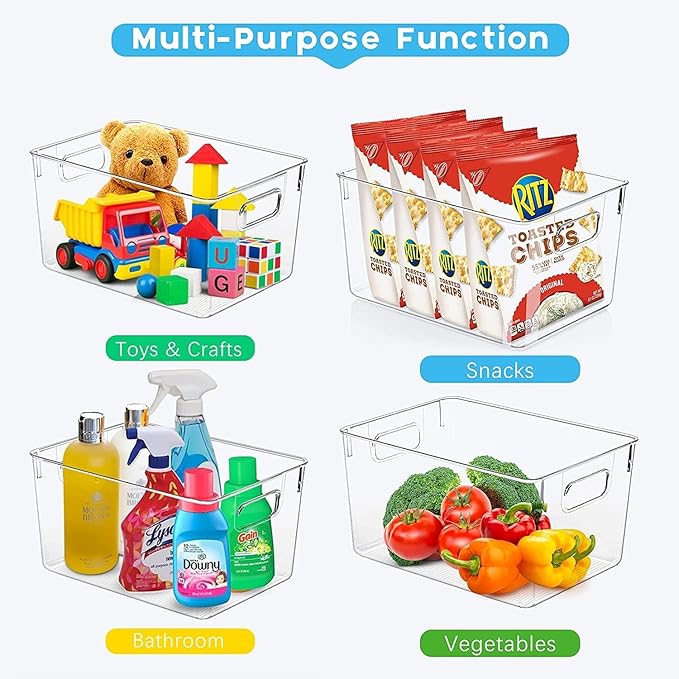 SKTEET Set of 8 Clear Plastic Storage Bins, 4 Large and 4 Small Stackable Storage Containers for Pantry Organization and Kitchen Storage Bins,Home Edit and Cabinet Organizers