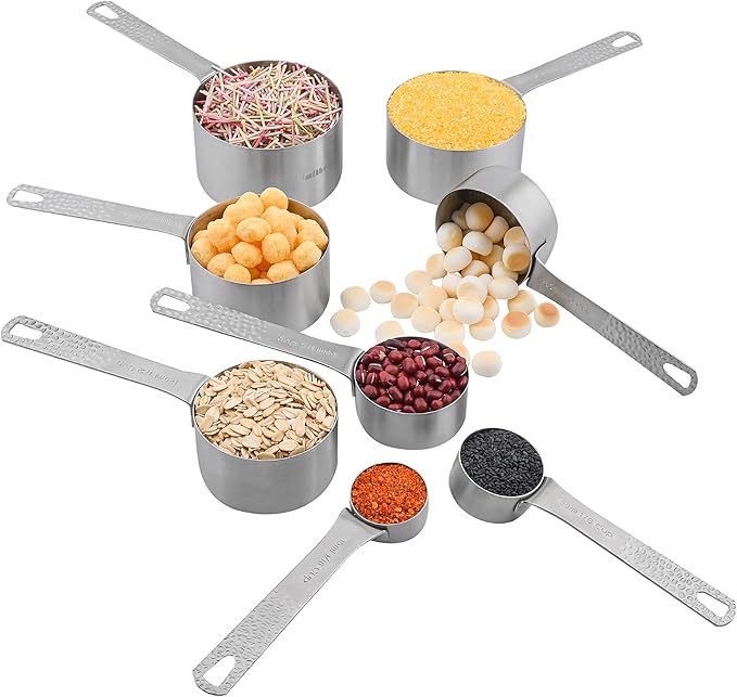 SUNMVEHOT Measuring Cups and Spoons Set 20 for Dry & Liquid, Metric & US 18/8 Stainless Steel Measuring Cups and Spoons Set with Leveler for Baking & Kitchen, 8 Measure Cup and 9 Spoon & Leveler