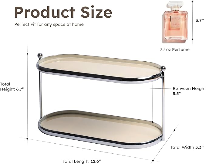 MUSEOWN 2 Tier Metal Frame Perfume Organizer in Stylish,and Minimalist Perfume Tray-Elegant Countertop Display Shelf for Skincare,Makeup,Trinket for Dresser,Vanity,Bathroom (Creamy White)
