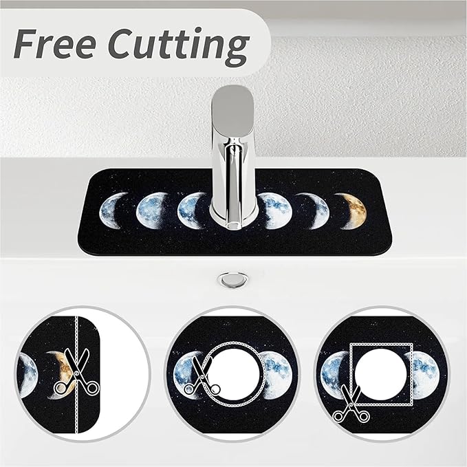 Kitchen Sink Splash Guard，phase of the moon Faucet Mat Sink Gadgets-Super Absorbent Fast Drying Mat Drip Catcher for Kitchen, Bathroom,Sink Mat, Dish Drying Mat, Bathroom(15" X 5.5" )