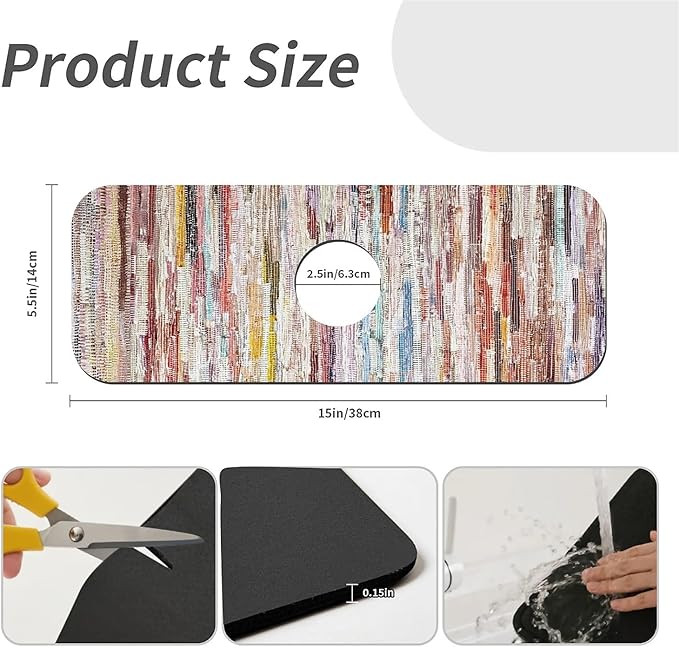 Kitchen Sink Splash Guard，Multicolored weaving Faucet Mat Sink Gadgets-Super Absorbent Fast Drying Mat Drip Catcher for Kitchen, Bathroom,Sink Mat, Dish Drying Mat, Bathroom(15" X 5.5" )