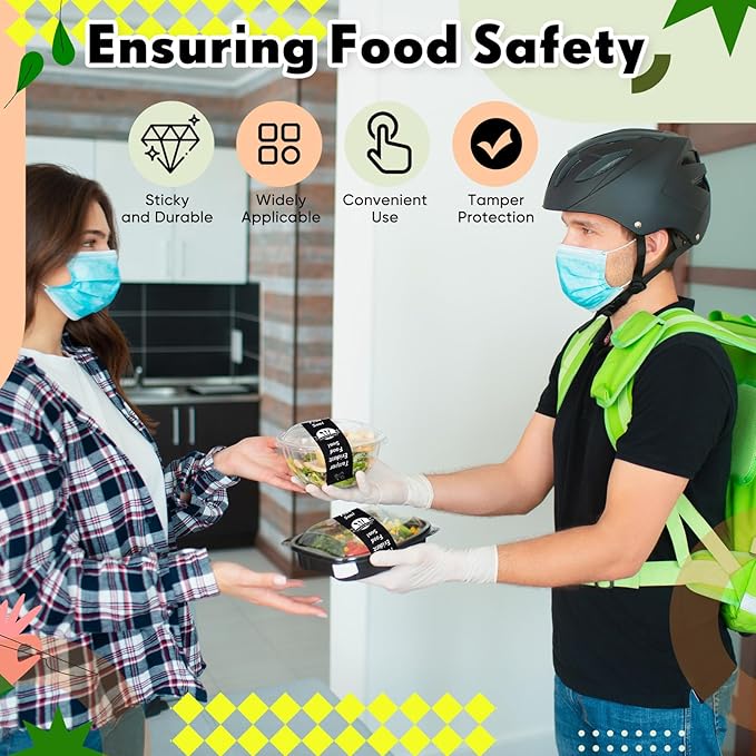 1000 Pieces Tamper Proof Stickers Safety Stickers for Food Delivery 1.5 x 6 Inches Tamper Seal Proof Tape Safe Labels Sealed for Freshness Drink Food Container Pizza Boxes(Black)