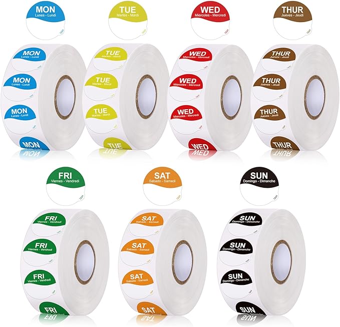 7000 Pcs Day of The Week Labels Food Labels Monday Through Sunday Management Inventory Stickers Removable Weekly Self Adhesive Date Dot Stickers for Restaurant Kitchen Containers (Wave)