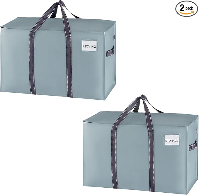 VENO 2 Pack Moving Bags and Large Christmas Storage Bins with lids. Alternative to Moving Boxes, Packing Supplies for College. Extra Large Heavy Duty Totes for Packaging (Light Blue Matte, 2 Pack)